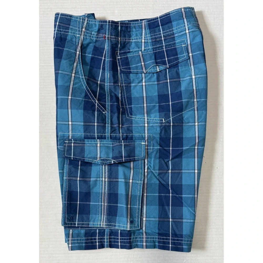 LL BEAN -‎ Men's Blue Plaid Hybrid Swim Trunk Boardshorts Shorts - Size 30x10